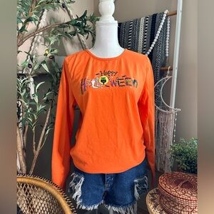 Y2K Vintage Holiday Editions Halloween Spell Out Graphic Long Sleeve T Shirt